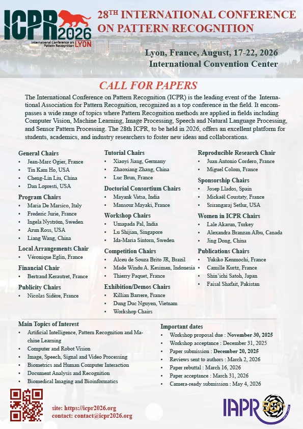 ICPR 2026 Conference flyer Call for papers