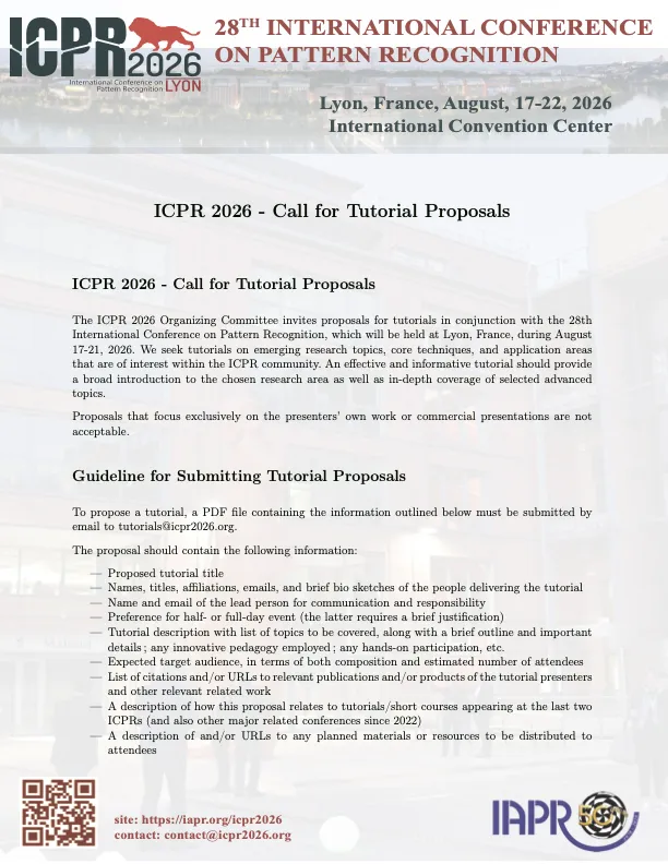 ICPR 2026 Conference flyer Call for tutorial preview