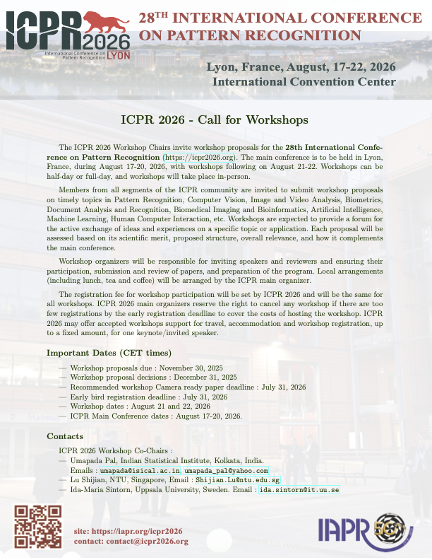ICPR 2026 Conference flyer Call for Workshops preview